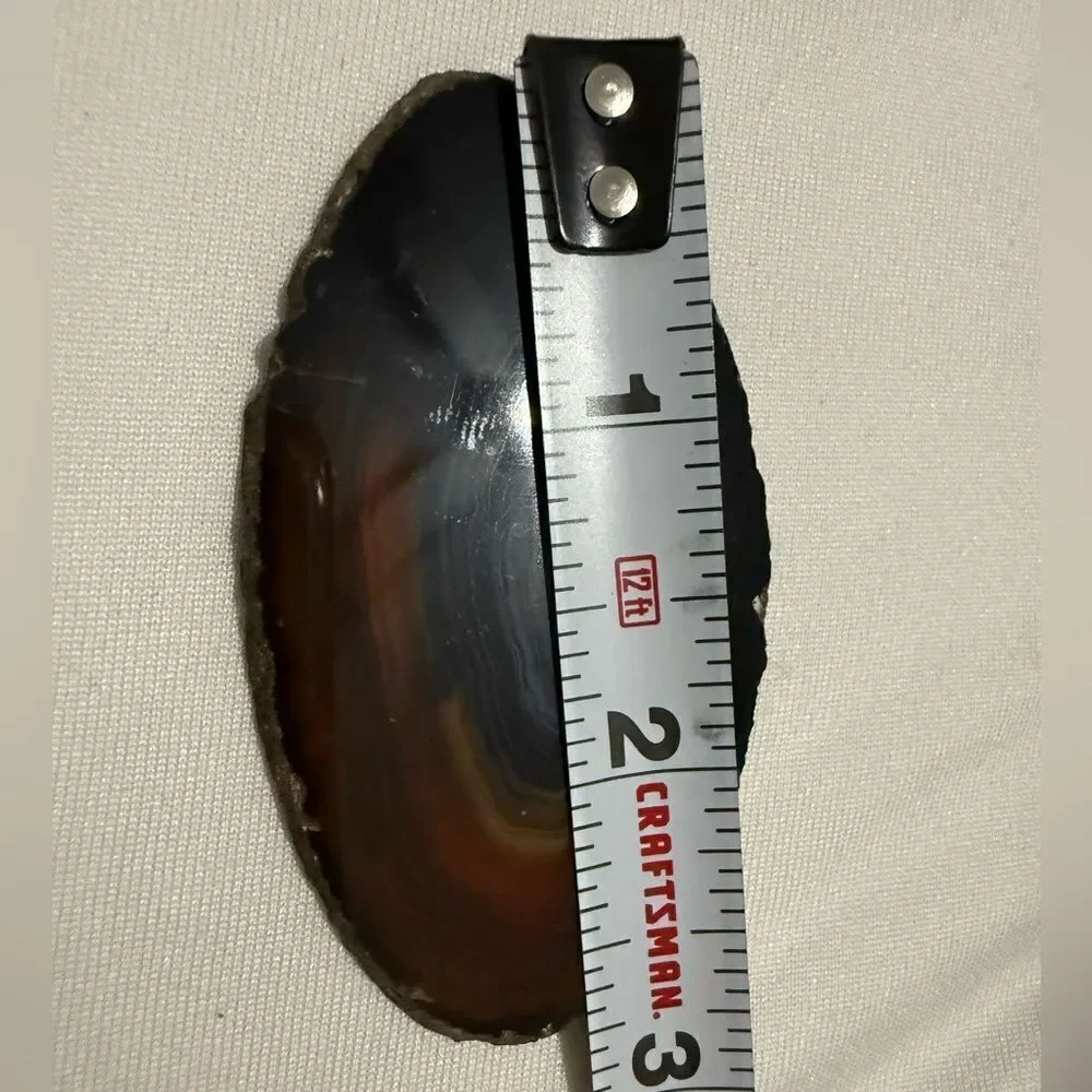 Brown Black Polished Agate Slice – Natural Crystal Display Stone 4.75”
